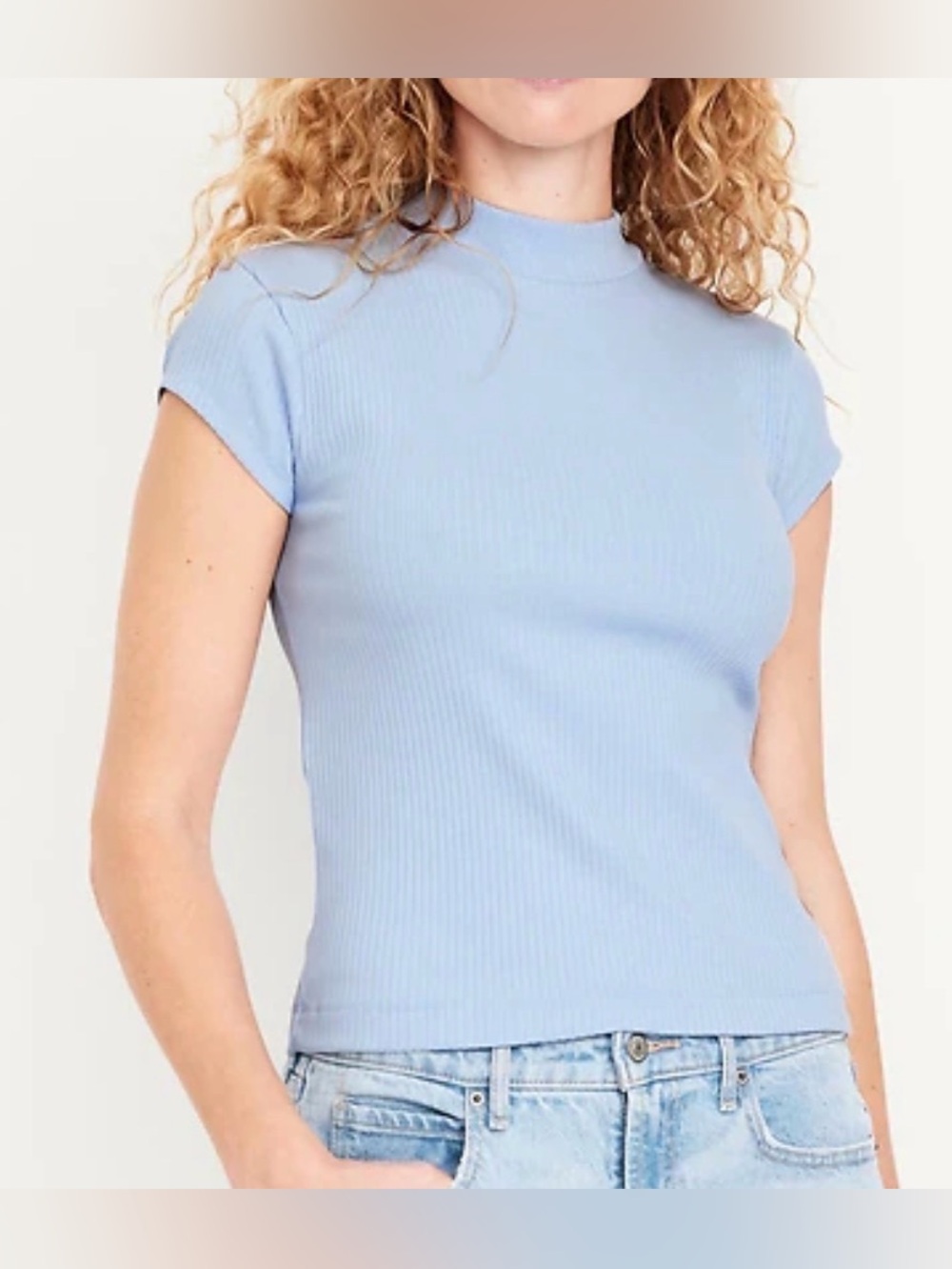 Women’s Large Old Navy Ribbed Mock Neck Fitted Top Light Blue